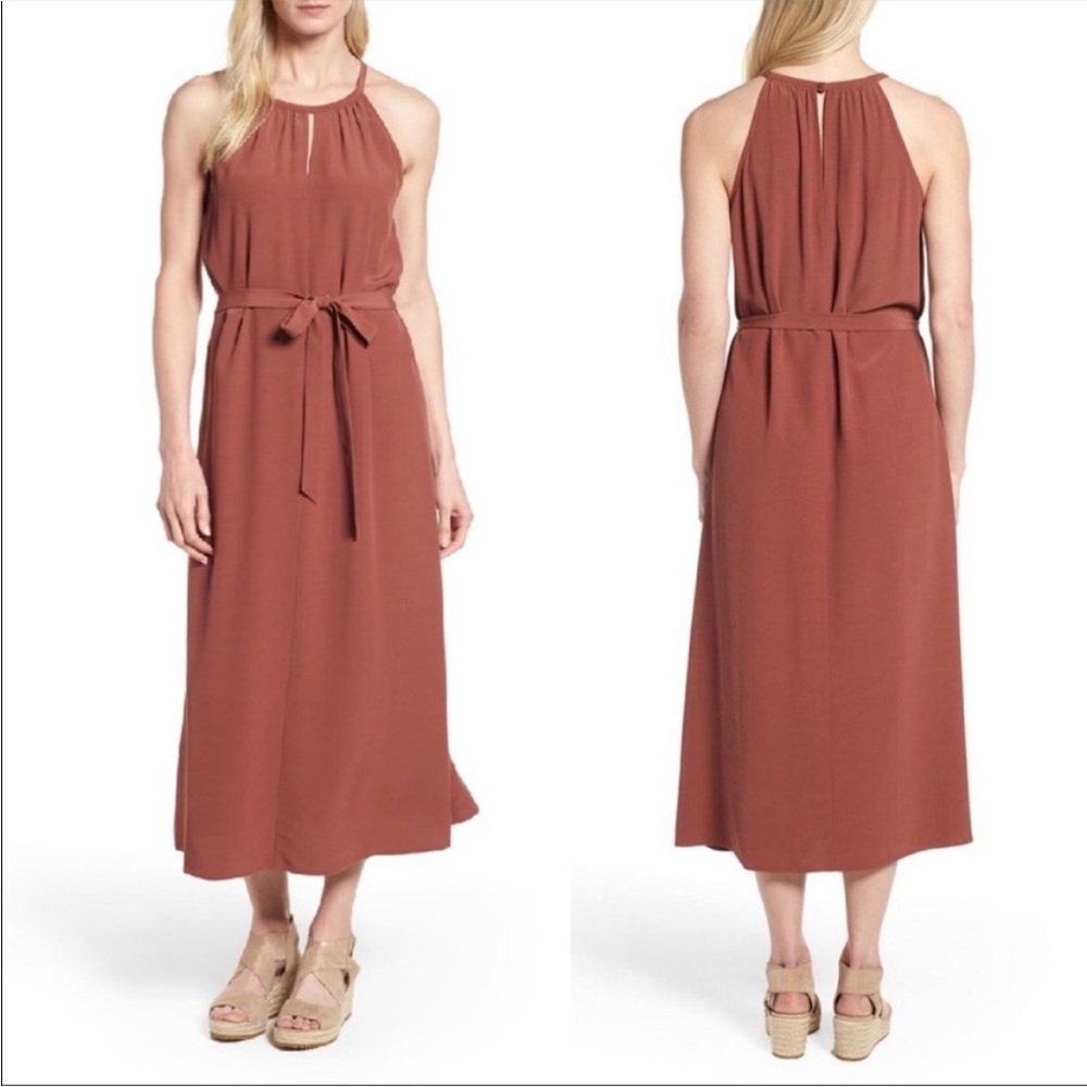 Eileen Fisher Tencel Vicose‎ Crepe Halter Dress brown size XS